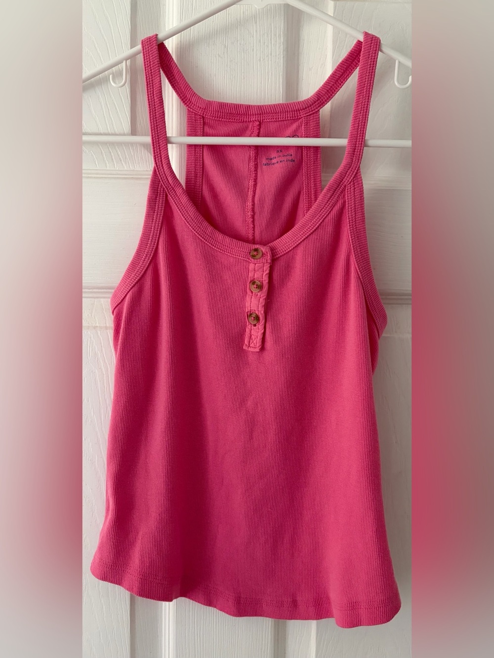 Pilcro Hot Pink Ribbed Tank Top with Button Placket - Picture 1 of 4